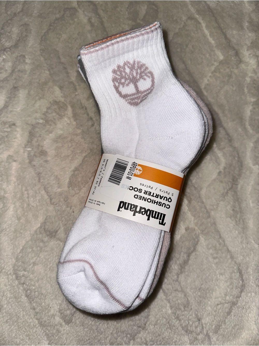 Timberland Ivory Gray Heather Cushioned Cotton Blend Quarter Socks 5 pack
